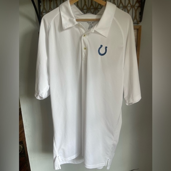 RBK Mens White Colts Short Sleeve Lightweight Polo Shirt XL blue and white euc - Picture 1 of 6